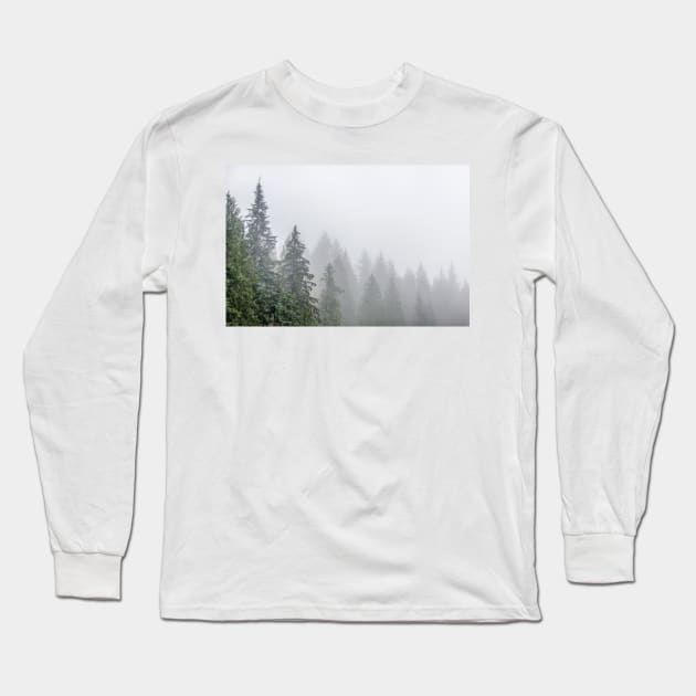 Fog Blanketed Evergreen Trees Long Sleeve T-Shirt by pmcmanndesign